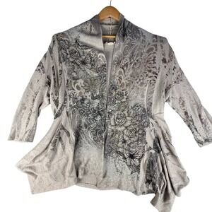 Cactus Floral Butterfly Burnout Rhinestone Open Front Cardigan Sharkbite Tan XL